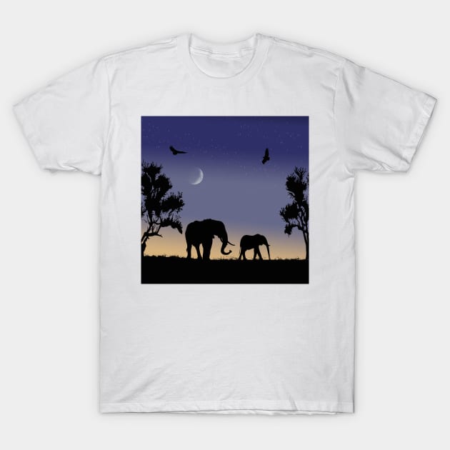 elephants at dawn T-Shirt by poupoune